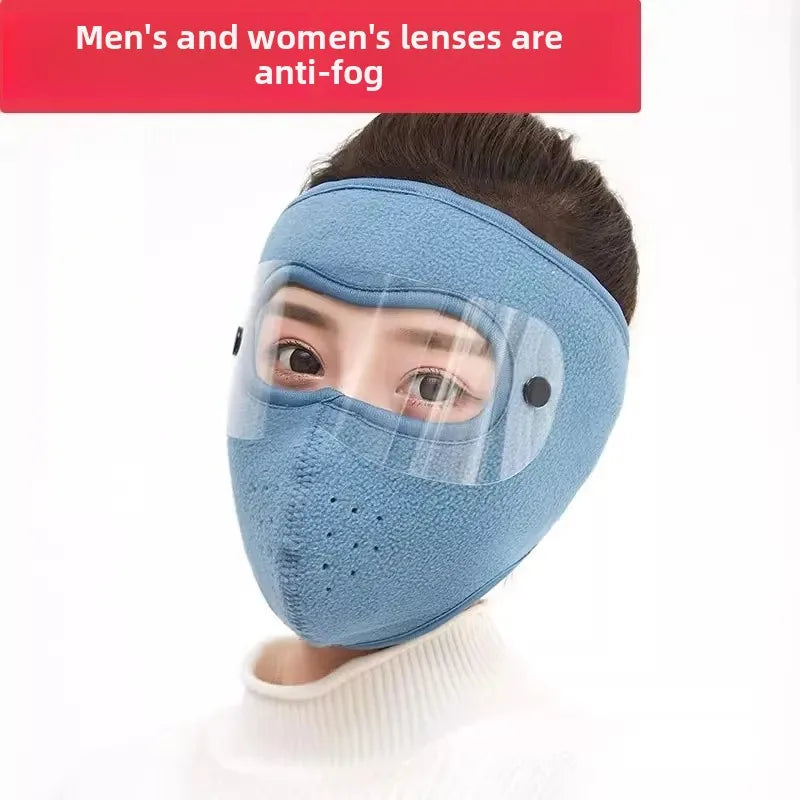 Thickened Fleece Full Face Cycling Mask with Goggles – Windproof & Dustproof Winter Riding Gear