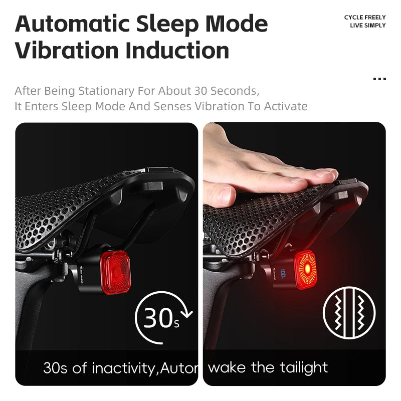 WEST BIKING Rear Bike Light with Brake Sensing & Digital Display – USB Rechargeable Tail Light
