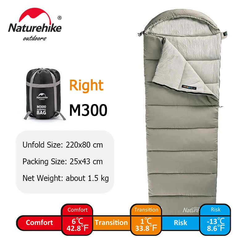 M180 Ultralight Hooded Sleeping Bag Waterproof Spliceable Winter Camping Warm 1℃–12℃