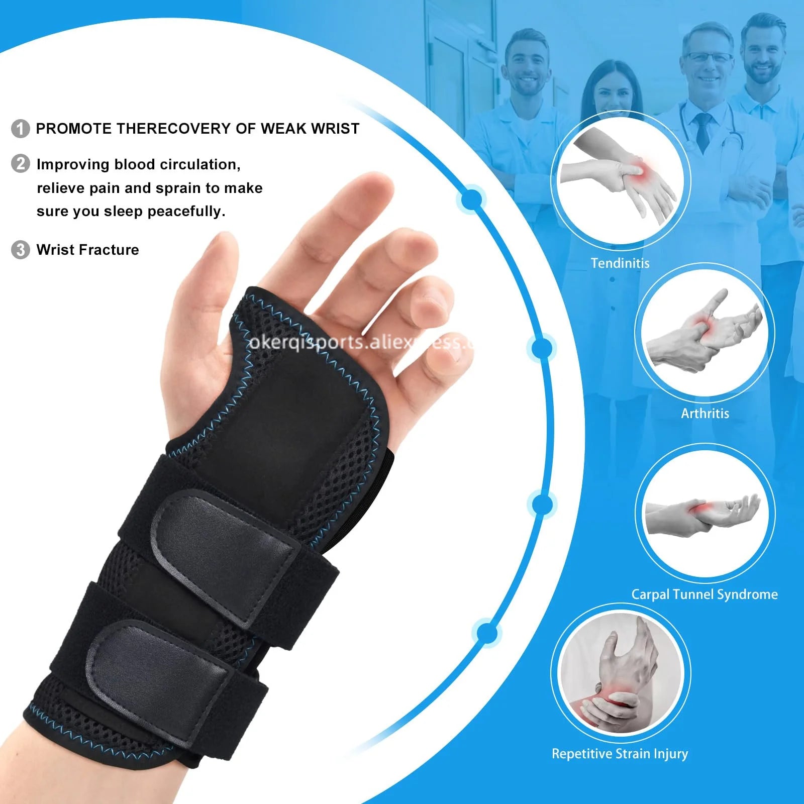 OKERQI Adjustable Wrist Support Brace Fitness Weightlifting Pain Relief Left Right Hand