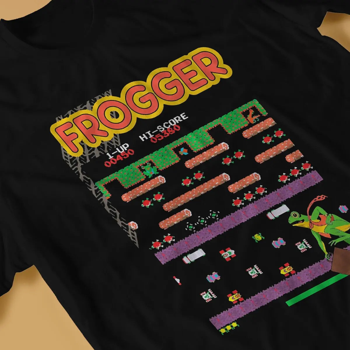 Men's Frogger Video Game Cotton T-Shirt Short Sleeve Arcade Tee Shirt Birthday Gift