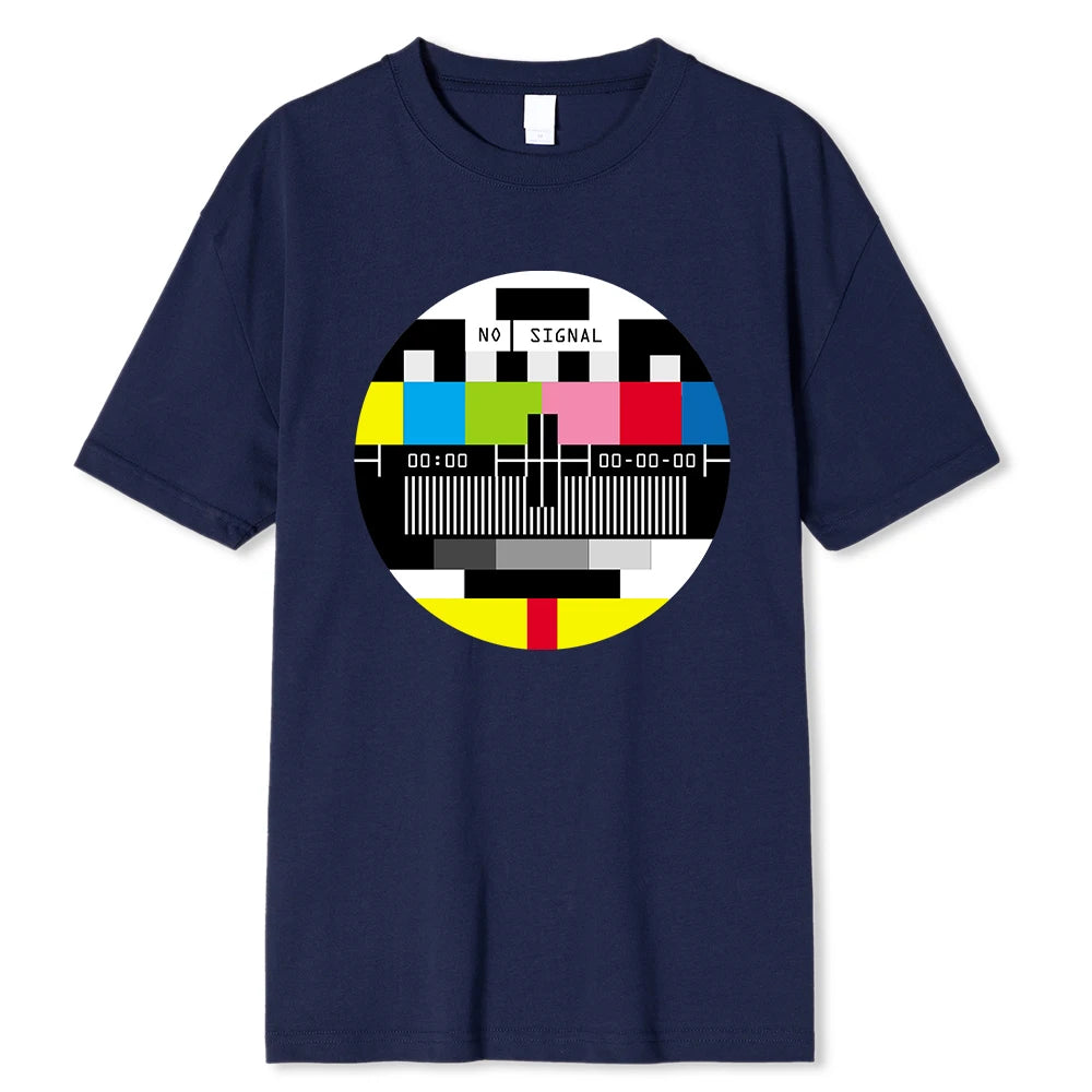 No Signal Men T-Shirt Hip Hop Streetwear Tops & Tees Novelty Geometric Short Sleeve Summer Cotton