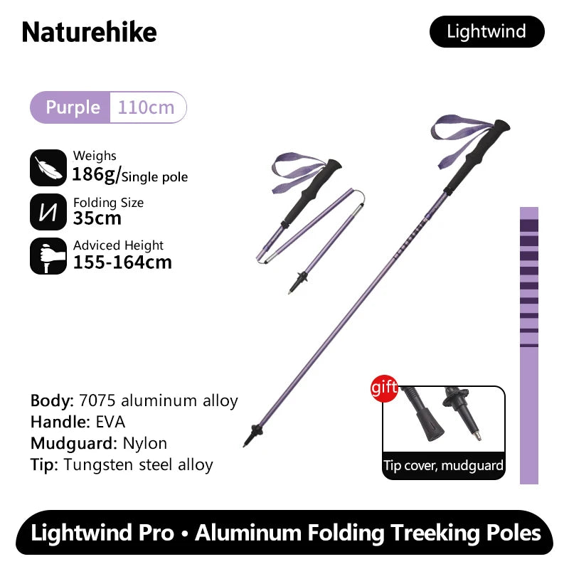 Naturehike Lightwind Pro Folding Trekking Poles 35–130cm Ultralight Aluminium Walking Stick