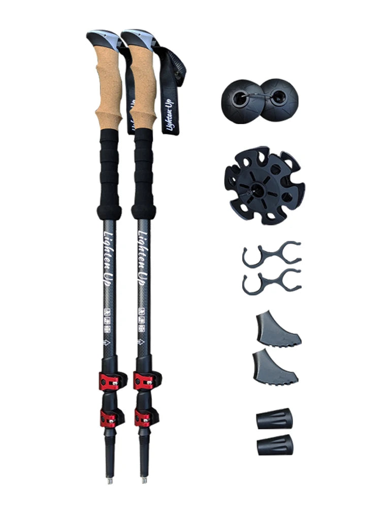 2Pcs Lightweight Folding Trekking Poles Aluminum/Carbon Cork Handle Walking Sticks for Hiking