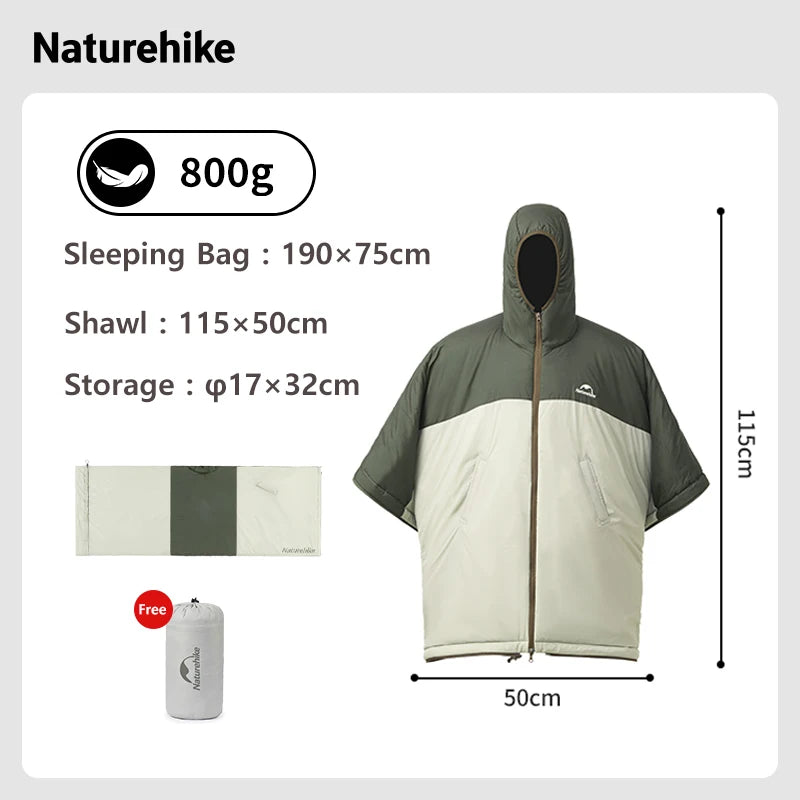 Wearable Cloak Sleeping Bag Ultralight Portable Poncho Quilt Hybrid Camping 3-Season Cotton Bag