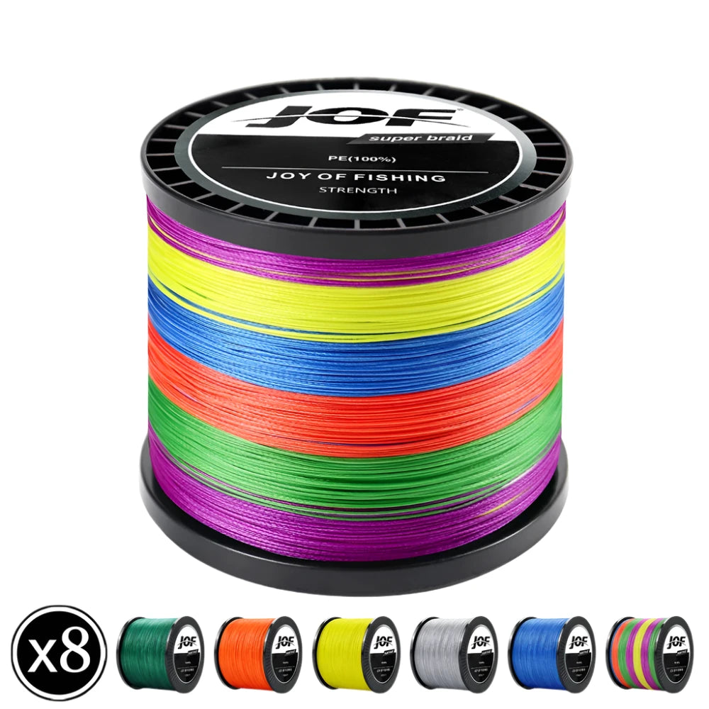 JOF 300M 500M 1000M Braided Fishing Line 8/4 Strands PE Multifilament Super Strong 18-88LB