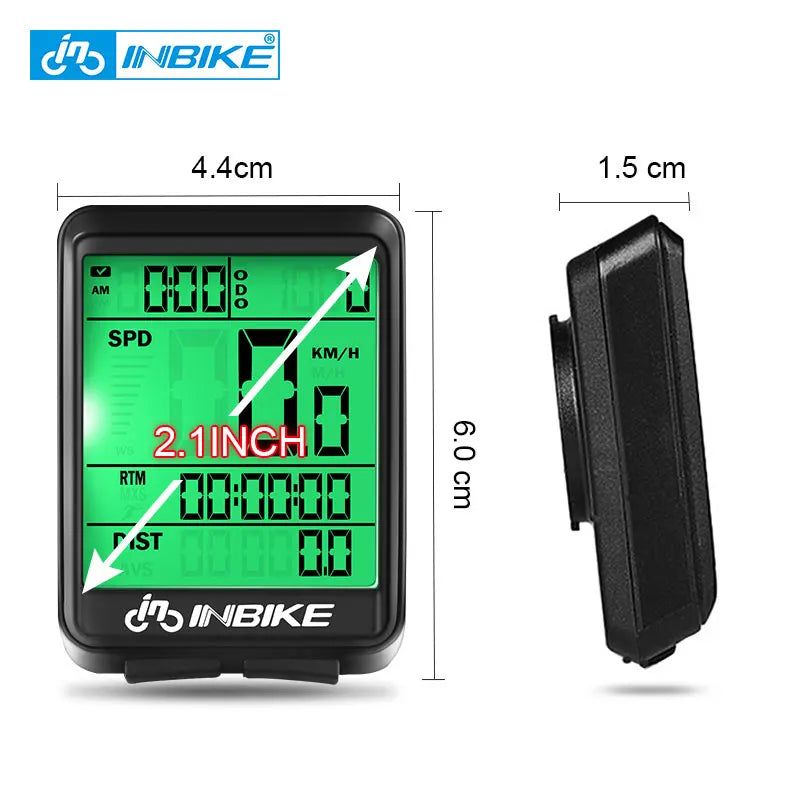 INBIKE 2.1 Inch Wireless Bike Computer Waterproof Cycling Speedometer Odometer