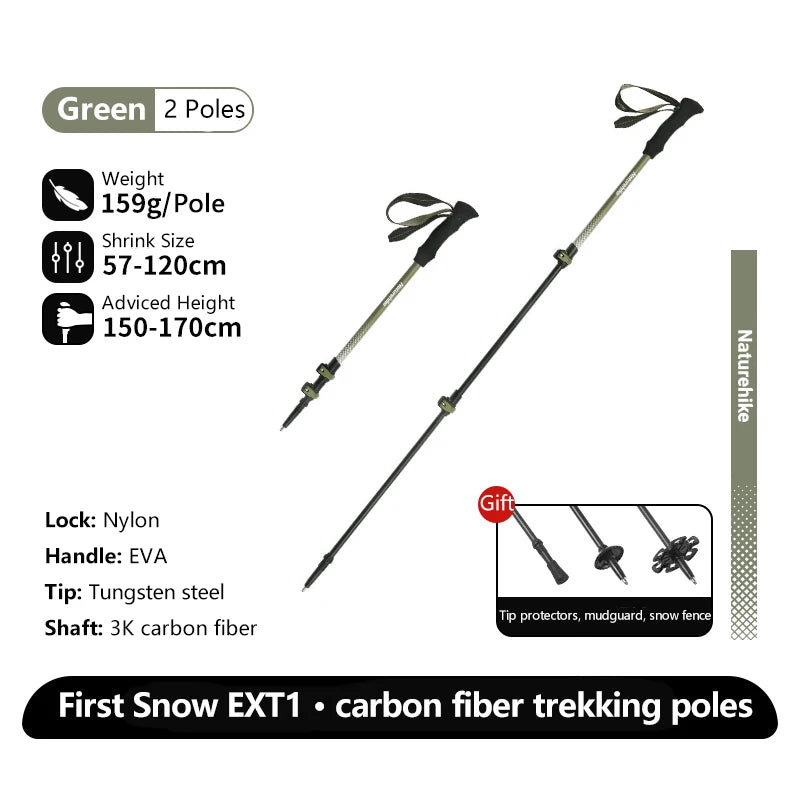 Naturehike EXT1 Carbon Fibre Walking Stick – Ultralight Telescopic Hiking Pole (3-Section)