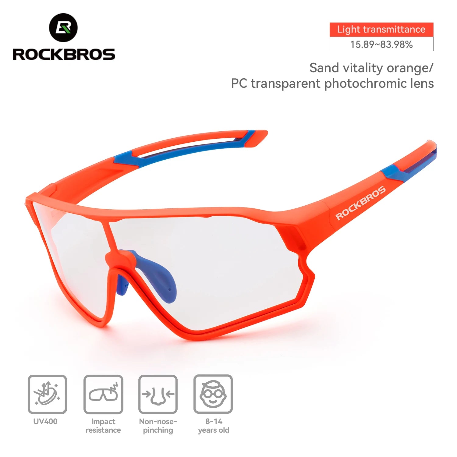 ROCKBROS Kids Photochromic Polarised Cycling Sunglasses UV400 Lightweight Bike Glasses