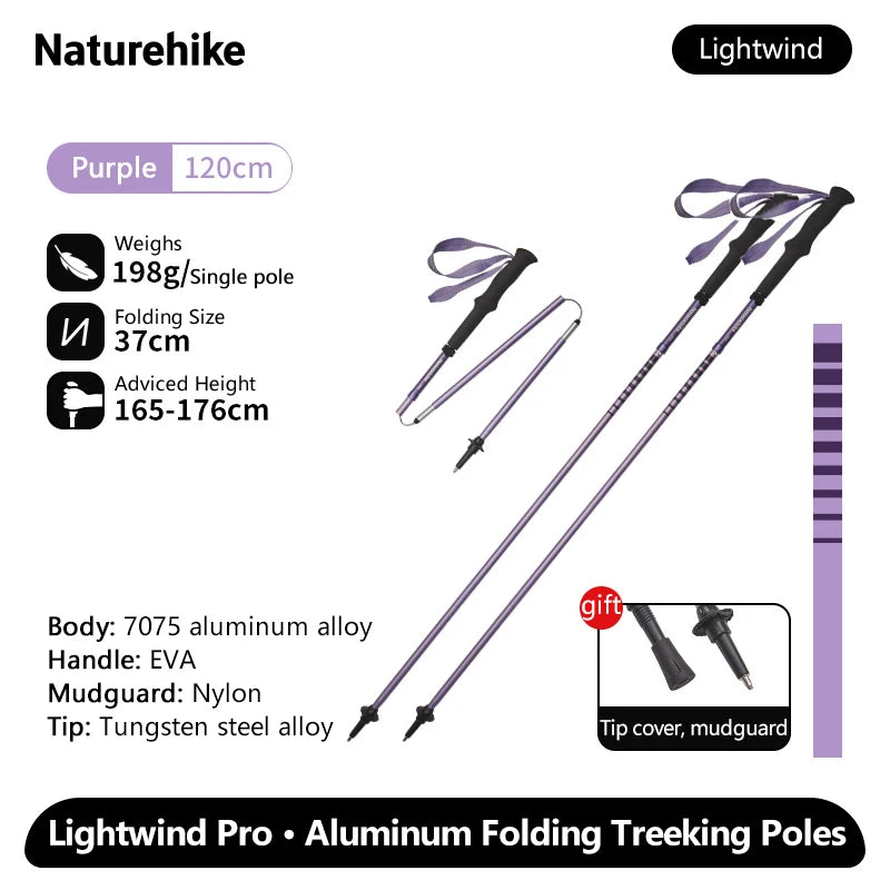Naturehike Lightwind Pro Folding Trekking Poles 35–130cm Ultralight Aluminium Walking Stick