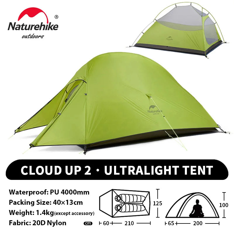 Naturehike Cloud Up 2-Person Ultralight Camping Tent – Waterproof & Durable Hiking Tent