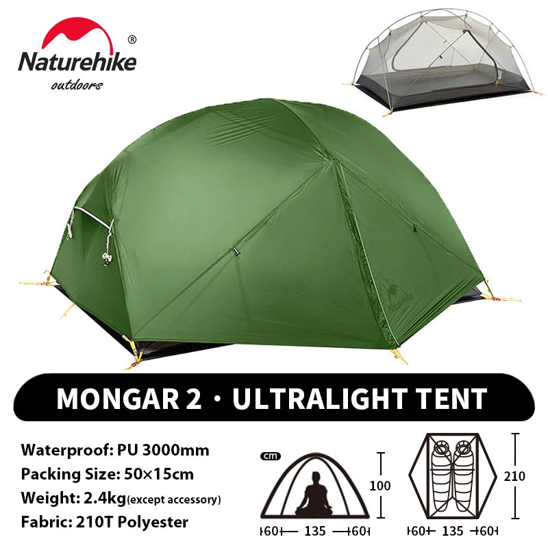 NATUREHIKE Mongar 2 Tent – Ultralight 2-Person Waterproof Camping & Hiking Tent for Adventures
