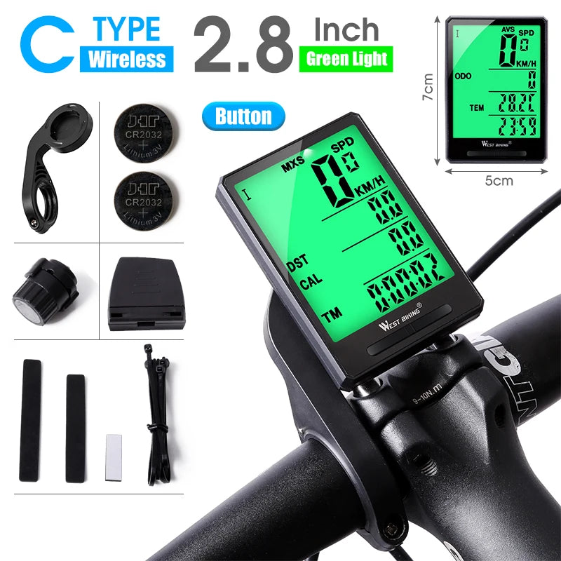 WEST BIKING Cycling Speedometer Digital Waterproof Bike Odometer, Wireless and Wired 20 Functions