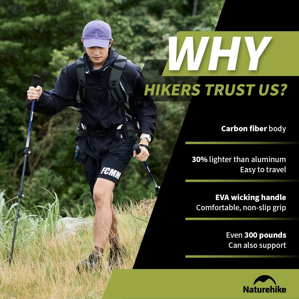 Naturehike EXT1 Carbon Fibre Walking Stick – Ultralight Telescopic Hiking Pole (3-Section)