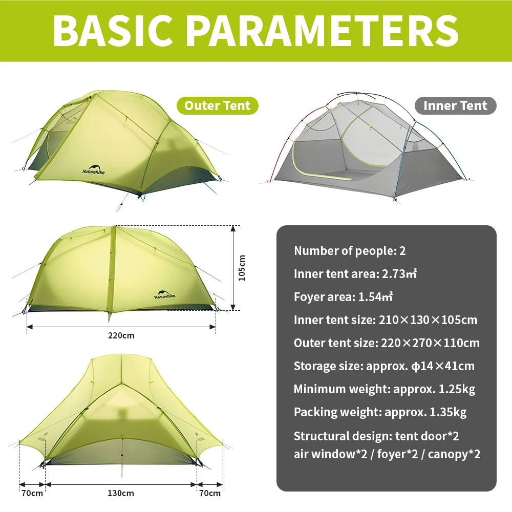 Star River EXT 2-Person Ultralight Hiking Tent – Lightweight Waterproof Shelter (NATUREHIKE)