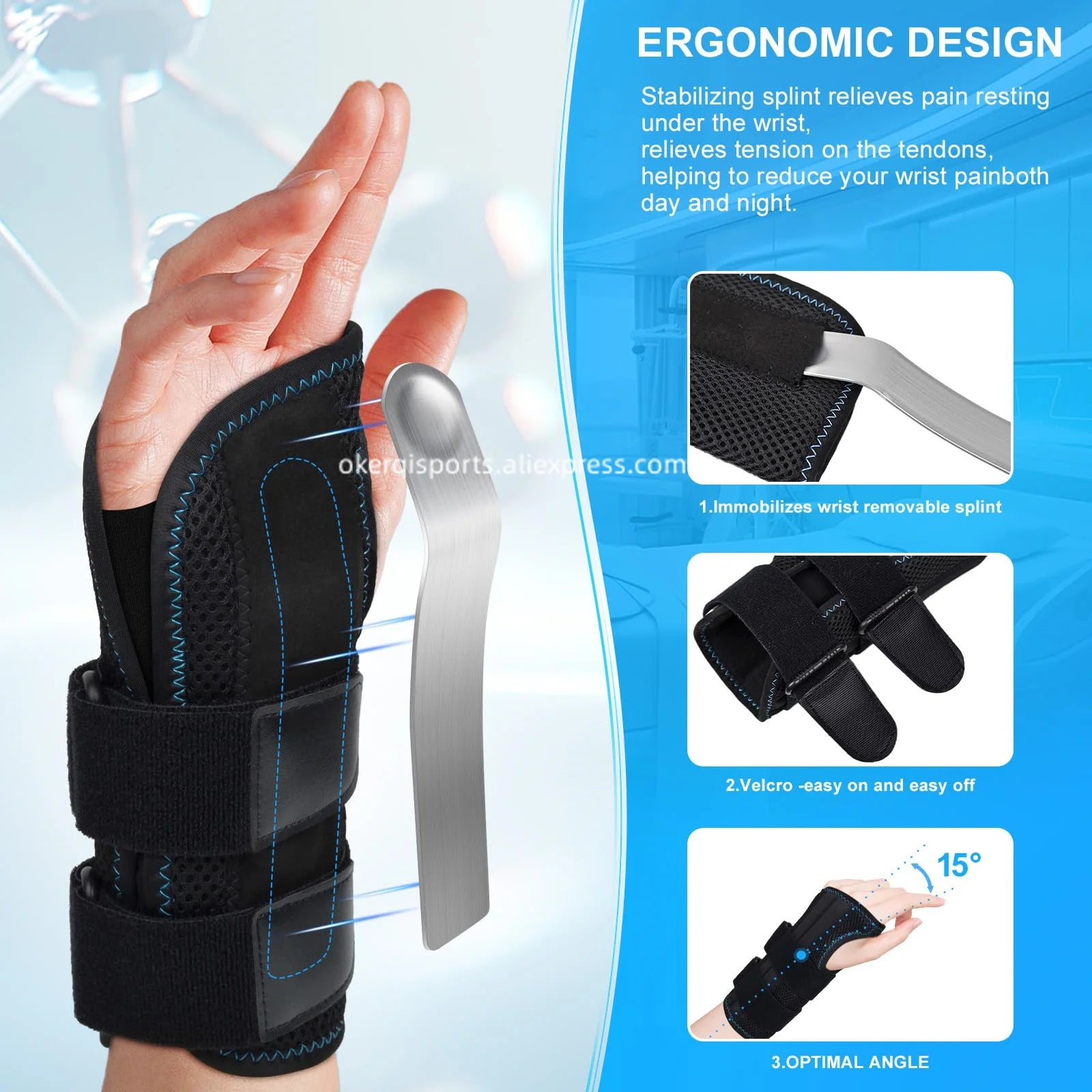 OKERQI Adjustable Wrist Support Brace Fitness Weightlifting Pain Relief Left Right Hand