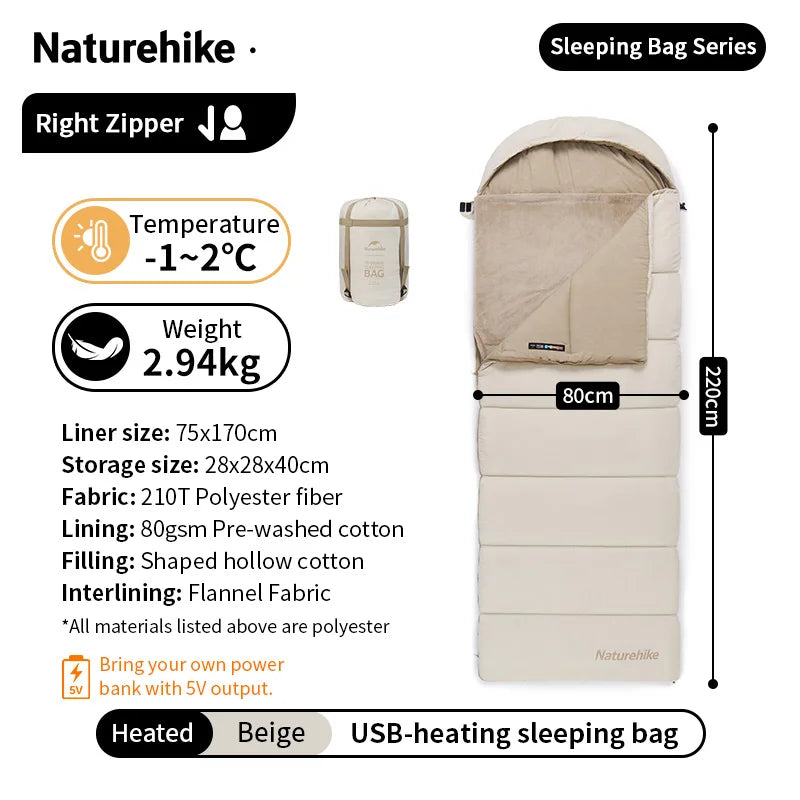 Heated Winter Sleeping Bag USB-Powered Warming Camping Quilt Splicable Cold Weather Outdoor Bag