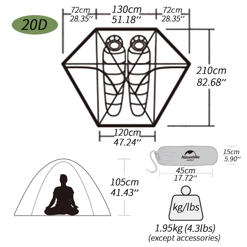 Cloud Peak 2-Person Ultralight Tent – 20D Nylon Four-Season Shelter (NATUREHIKE)