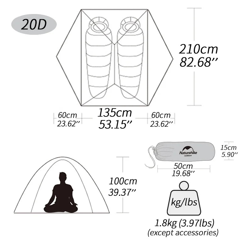 NATUREHIKE Mongar 2 Tent – Ultralight 2-Person Waterproof Camping & Hiking Tent for Adventures