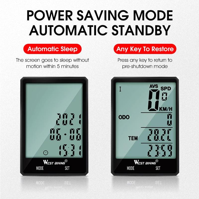WEST BIKING Cycling Speedometer Digital Waterproof Bike Odometer, Wireless and Wired 20 Functions