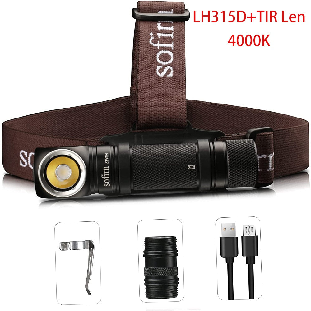 Sofirn SP40 LED Headlamp Cree XPL 1200lm 18650 USB Rechargeable Headlight 18350 Flashlight