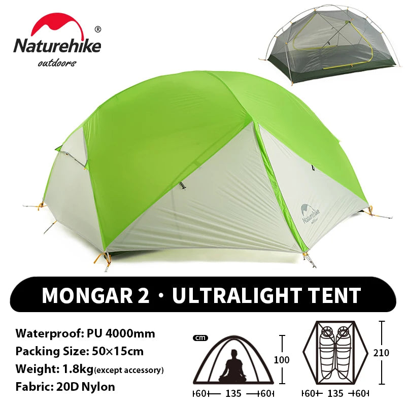 NATUREHIKE Mongar 2 Tent – Ultralight 2-Person Waterproof Camping & Hiking Tent for Adventures