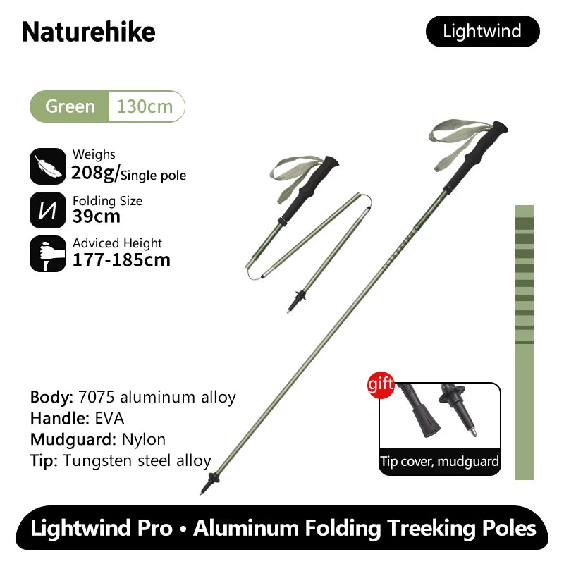 Naturehike Lightwind Pro Folding Trekking Poles 35–130cm Ultralight Aluminium Walking Stick