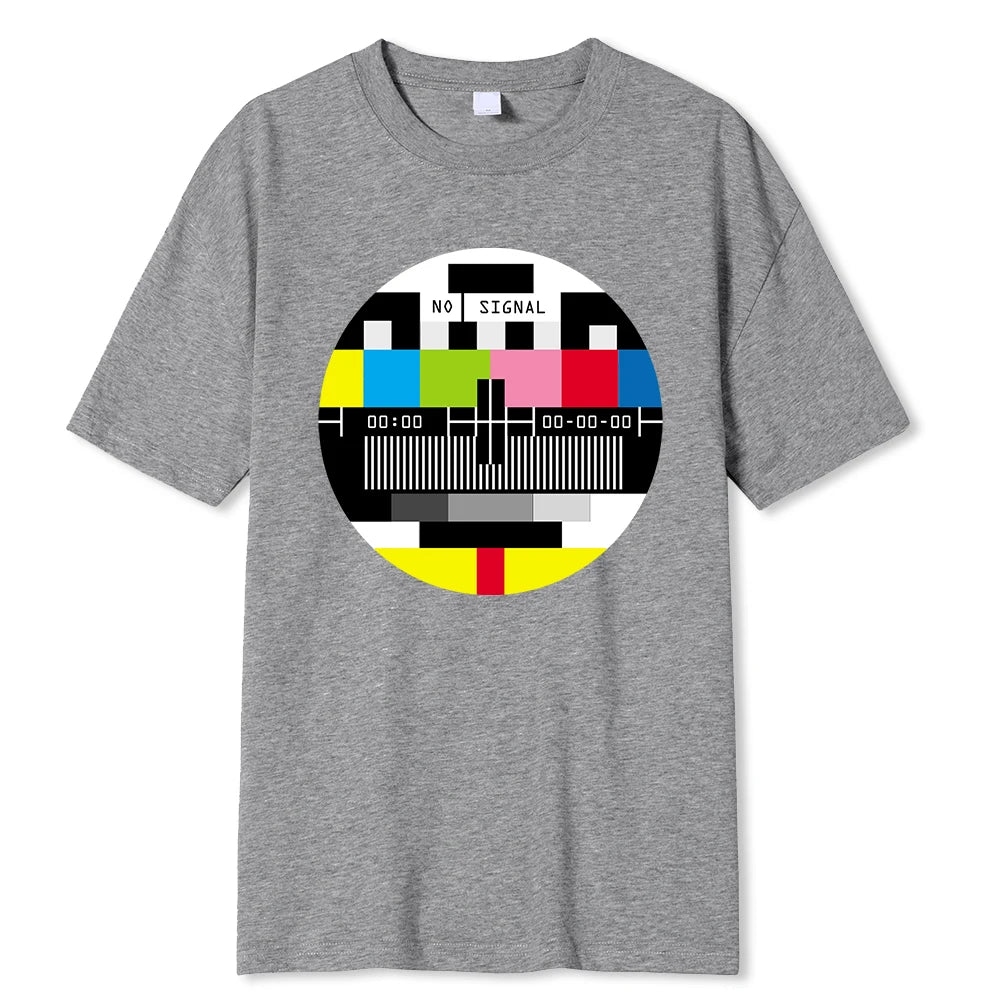 No Signal Men T-Shirt Hip Hop Streetwear Tops & Tees Novelty Geometric Short Sleeve Summer Cotton