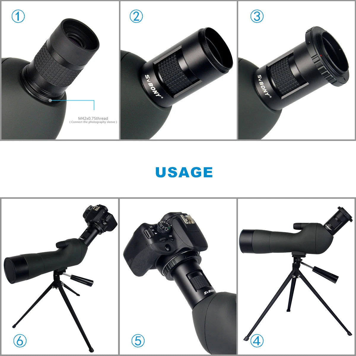 Spotting Scope Camera Adapter for SVBONY SV28 SV14 SV13 SV46 SV406 SV411