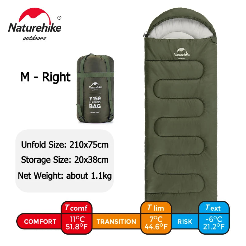 Y150 Ultralight 3-Season Envelope Sleeping Bag Waterproof Hooded Camping Hiking Adult Bag