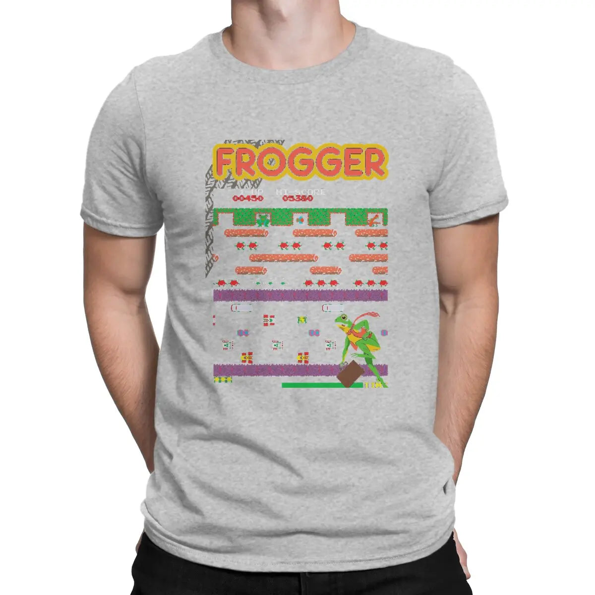 Men's Frogger Video Game Cotton T-Shirt Short Sleeve Arcade Tee Shirt Birthday Gift