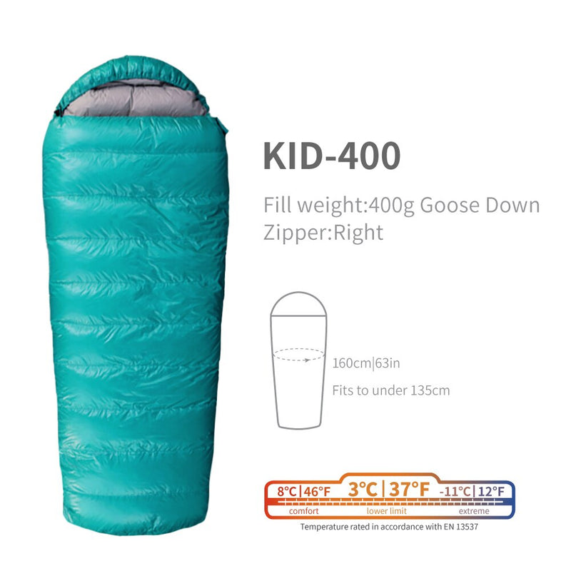 KID 400 Camping Sleeping Bag for Children Ultralight Goose Down 800FP Waterproof Warm Children's
