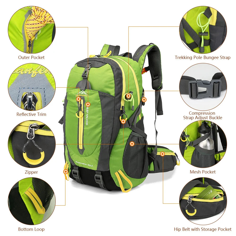 TOMSHOO 40L Water-Resistant Travel Backpack Hiking Camping Daypack Trekking Bag