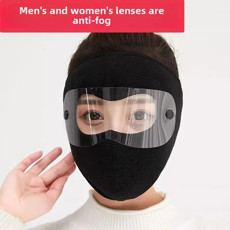 Thickened Fleece Full Face Cycling Mask with Goggles – Windproof & Dustproof Winter Riding Gear