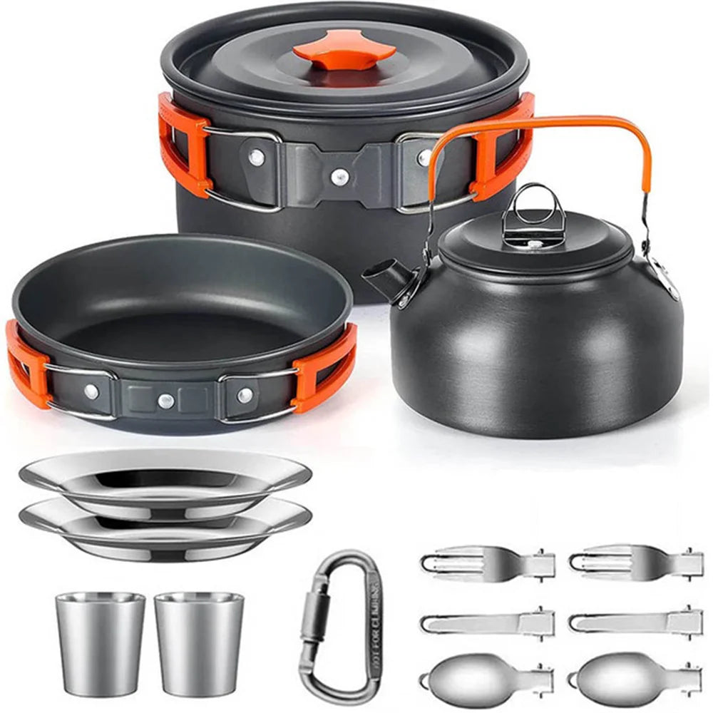 Camping Cookware Set with Pot, Frying Pan & Teapot for 2–3 People