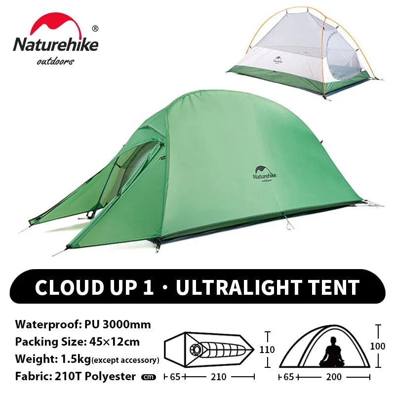 Cloud Up 1 Ultralight Waterproof Trekking Tent for Solo Camping, Hiking & Bikepacking (NATUREHIKE)