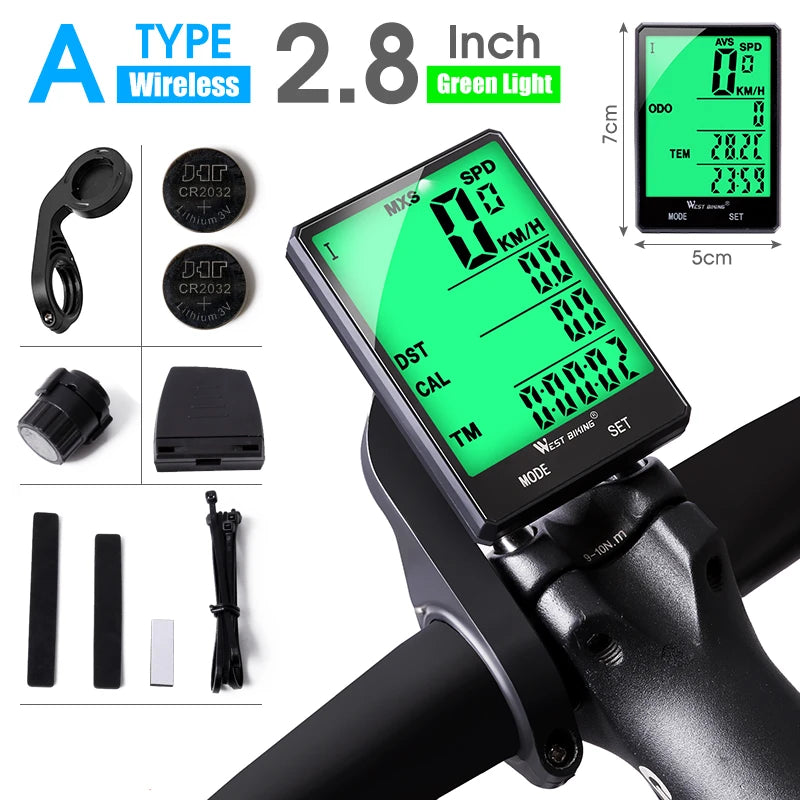 Large Display Bike Computer WEST BIKING 2.8