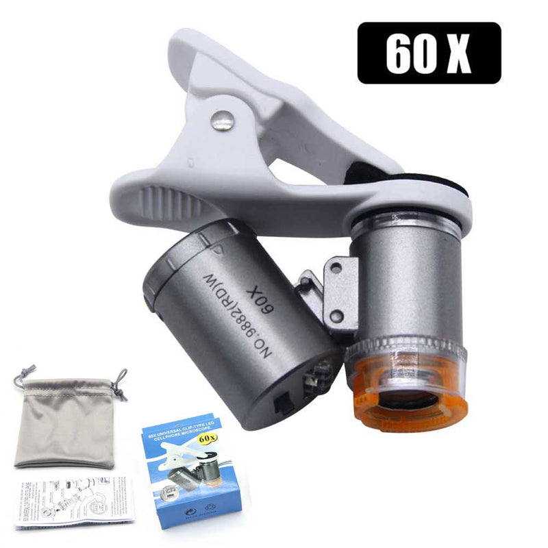 Universal 60X Mobile Phone Microscope Macro Lens Zoom Micro Camera Clip with LED Light