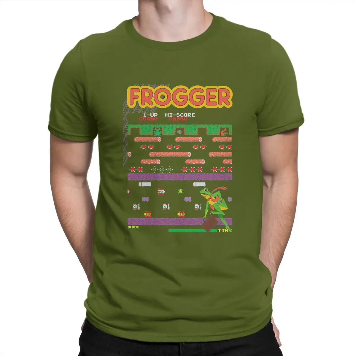 Men's Frogger Video Game Cotton T-Shirt Short Sleeve Arcade Tee Shirt Birthday Gift