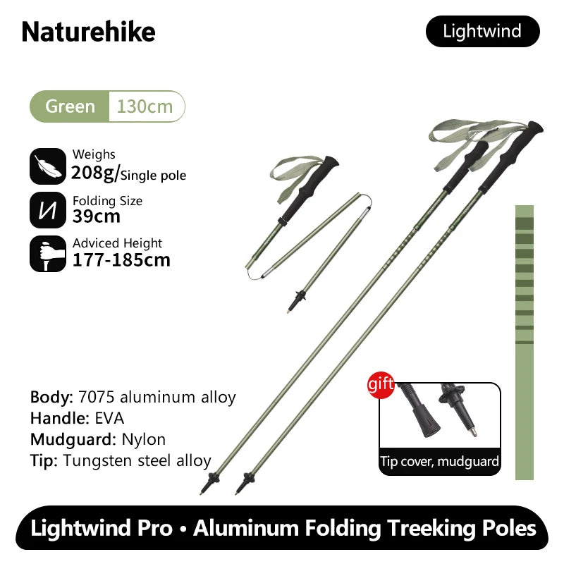 Naturehike Lightwind Pro Folding Trekking Poles 35–130cm Ultralight Aluminium Walking Stick