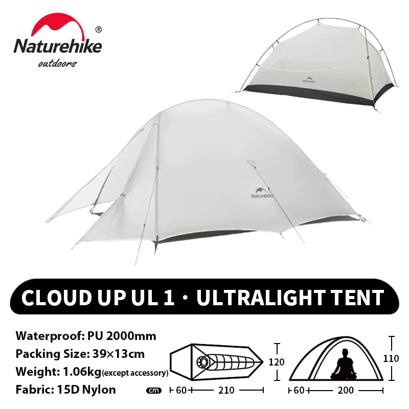 Cloud Up 1 Ultralight Waterproof Trekking Tent for Solo Camping, Hiking & Bikepacking (NATUREHIKE)