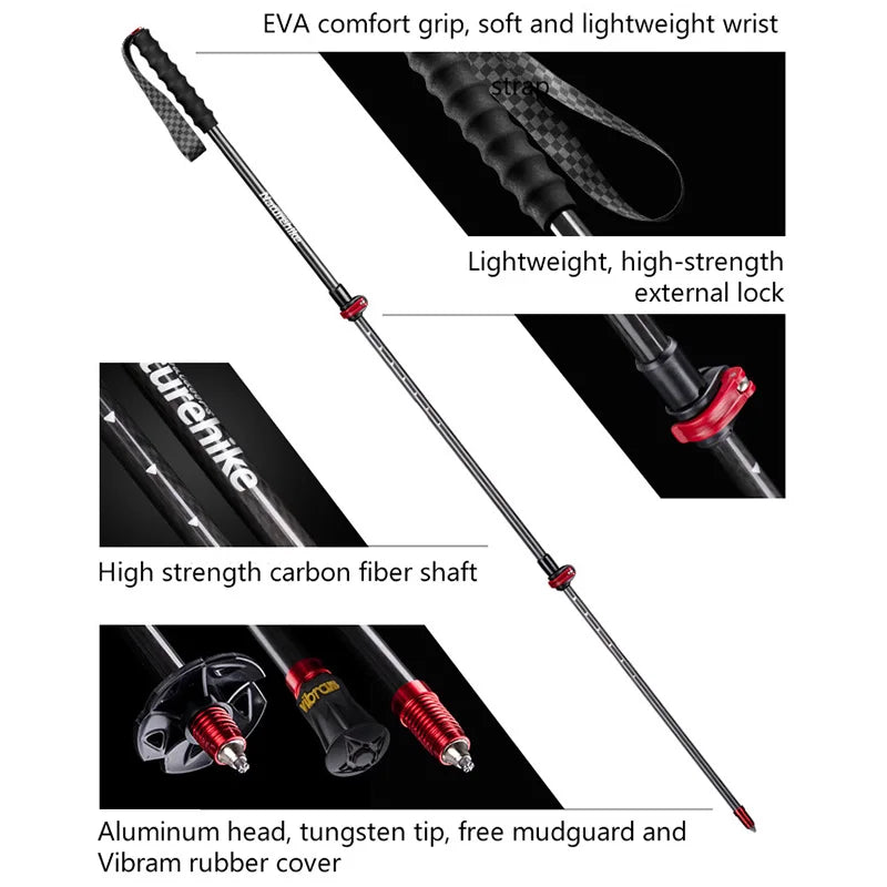 Naturehike ST10 Carbon EXT2 Hiking Poles – Ultralight Telescopic Trekking Stick