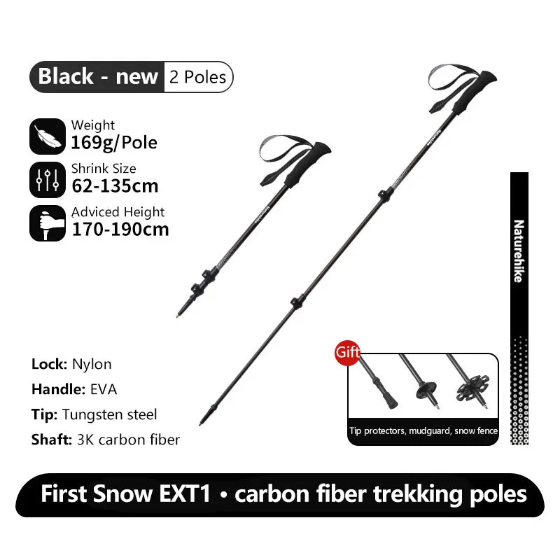 Naturehike EXT1 Carbon Fibre Walking Stick – Ultralight Telescopic Hiking Pole (3-Section)