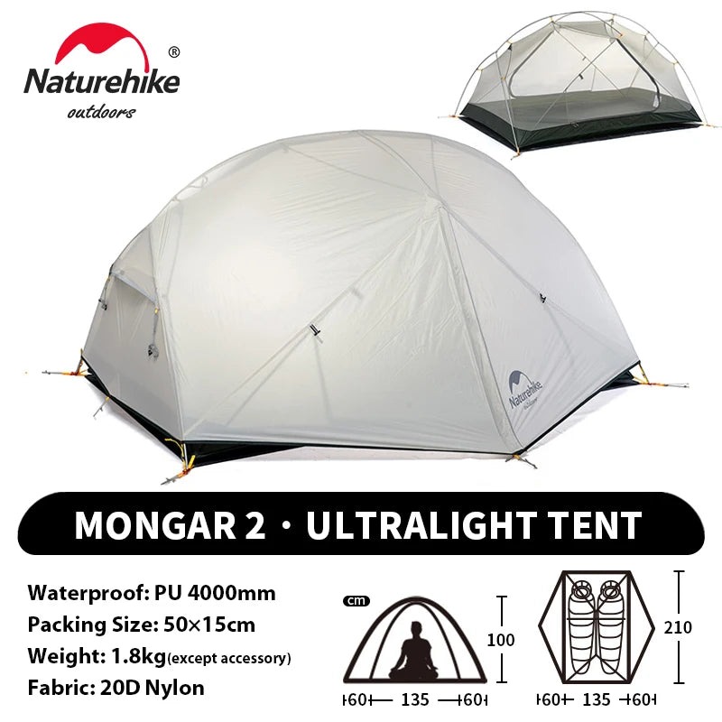 NATUREHIKE Mongar 2 Tent – Ultralight 2-Person Waterproof Camping & Hiking Tent for Adventures
