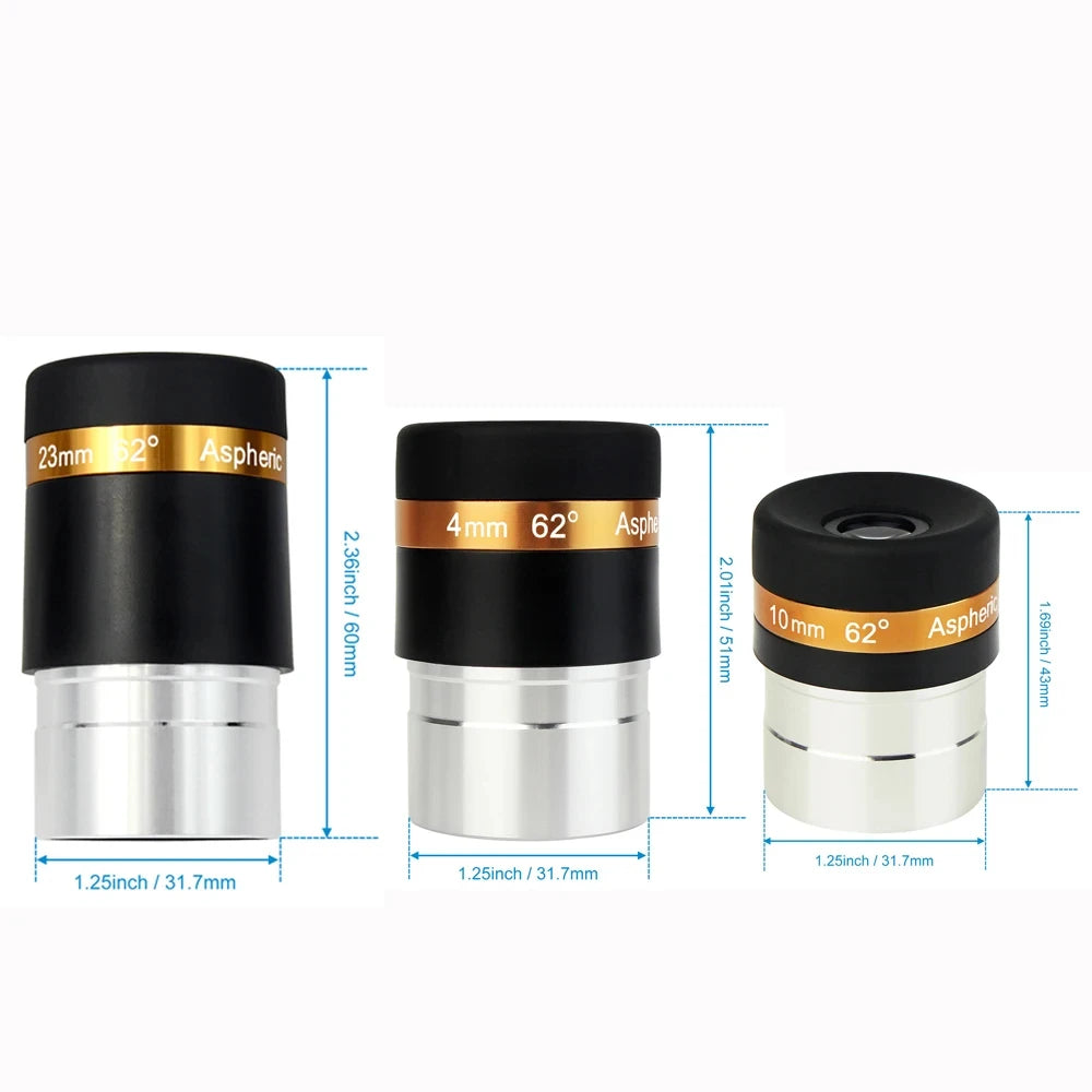 SVBONY 1.25" Aspheric Eyepiece – 62° Wide-Angle 4/10/23mm Fully Coated Telescope Lens