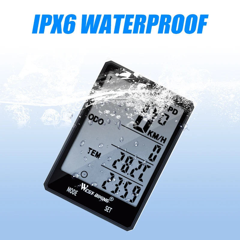 WEST BIKING Cycling Speedometer Digital Waterproof Bike Odometer, Wireless and Wired 20 Functions