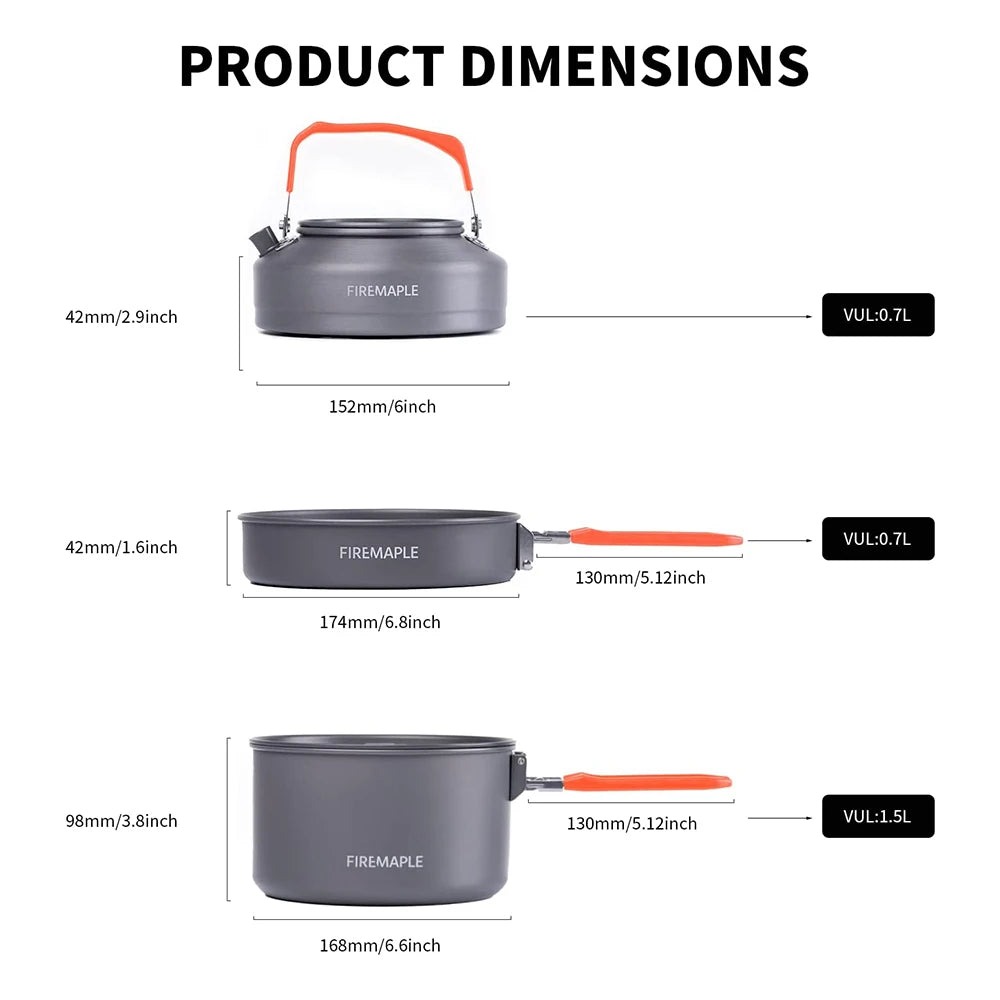 Fire Maple Feast 2 Aluminium Cookware Set Outdoor Camping Hiking Pot Pan Kettle Kit FMC-F2