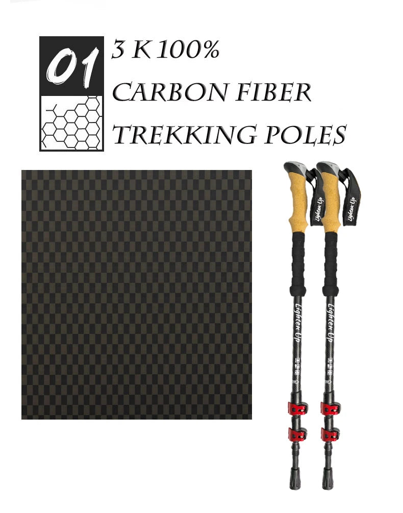 2Pcs Lightweight Folding Trekking Poles Aluminum/Carbon Cork Handle Walking Sticks for Hiking