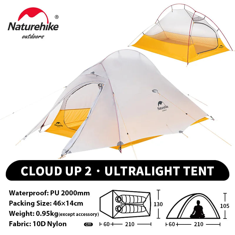 Naturehike Cloud Up 2-Person Ultralight Camping Tent – Waterproof & Durable Hiking Tent