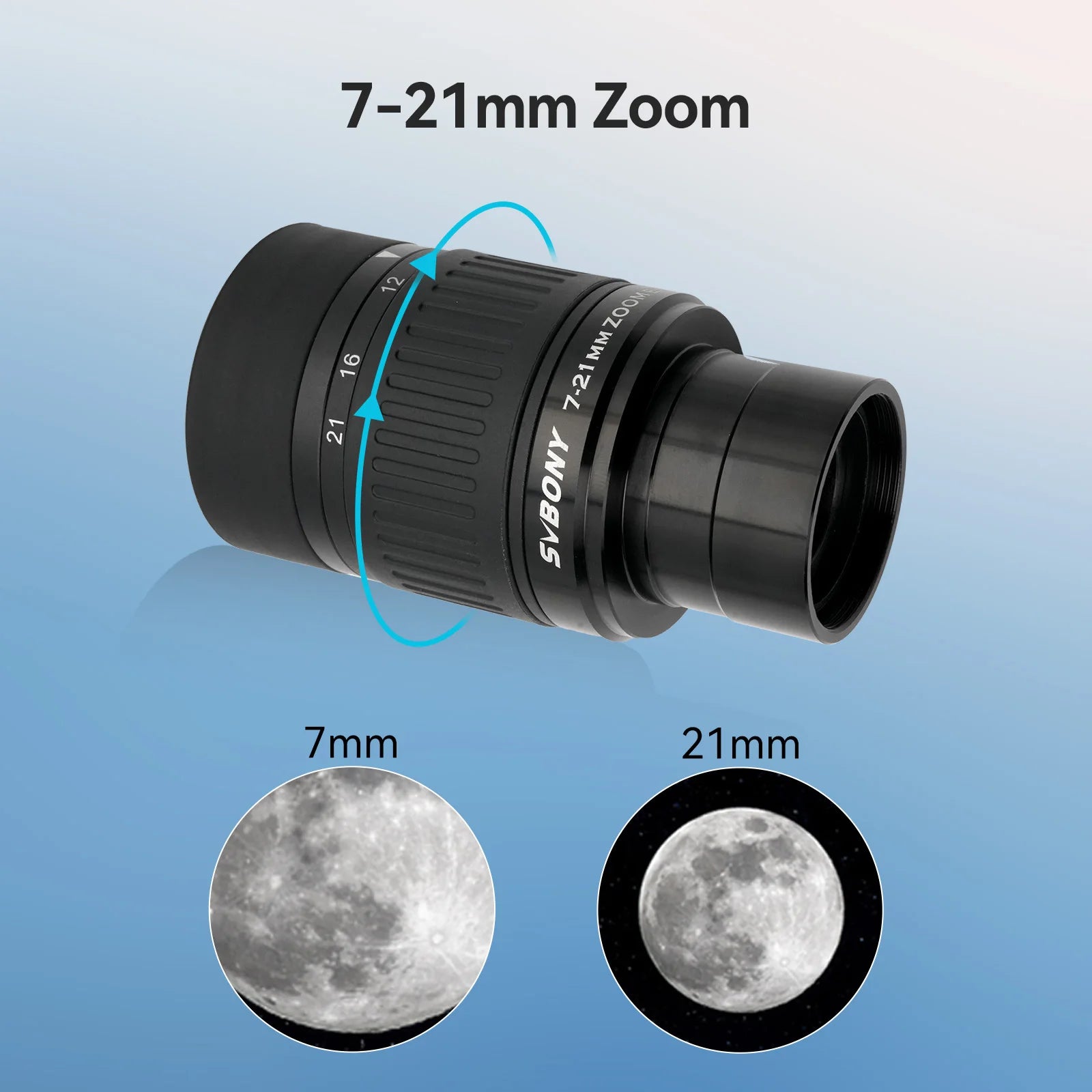 SVBONY SV135 7–21mm Zoom Eyepiece – 1.25" FMC 6-Element Telescope Lens for Astronomy Viewing